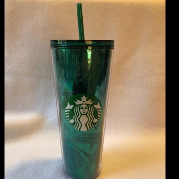 Starbucks Tumbler fall 2021 Green Glitter Floral Venti NEW - Picture 1 of 2